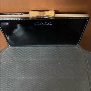 Lulu Guinness Glossy Black Clutch with Gold Accent